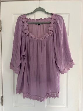 Zac & Rachel Lavender Crochet-Trim Peasant Blouse